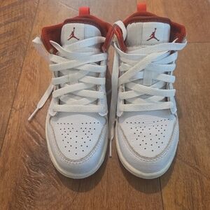 Jordan Kids White and Red Sneakers